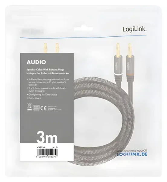 LogiLink audio kábel banánik čierna / Audio kábel / Banánek - Banánek / 3 m (CA1210)