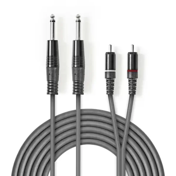 Nedis Stereo Audio kábel 2x jack 6.35 mm (M) 2x RCA (M) 5.00 m Okrúhly tmavo šedá (COTH23320GY50)