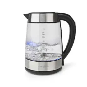 Nedis KAWK320EGS čierna / Rýchlovarná kanvica / 2200 W / 1.7 l / Ukazovateľ teploty / Sklo (KAWK320EGS)