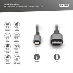 Digitus Mini DP - DP / Redukcia / DisplayPort / 8K / 2 m (DB-340106-020-S)