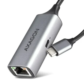 Axagon ADE-TXPD, USB-C 3.2 Gen 1 - Gigabit Ethernet sieťová karta, Asix AX88179, PD 100W, auto inštal šedá (ADE-TXPD)