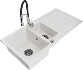 MEXEN/S MEXEN/S - Andres granitový drez s odkvapkávačom vrátane batérie Aster, biela 6515-20-73450-07-B