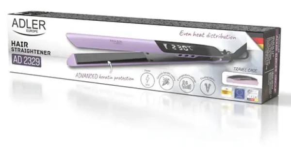 Adler AD 2329 fialová / Žehlička na vlasy / 54 W / keramicko-keratínové dosky / 130-230 °C / LCD (AD 2329)