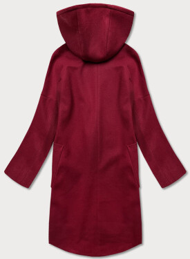Dámský kabát plus size bordó barvě kapucí (2728) Barva: odcienie czerwieni, Velikost:
