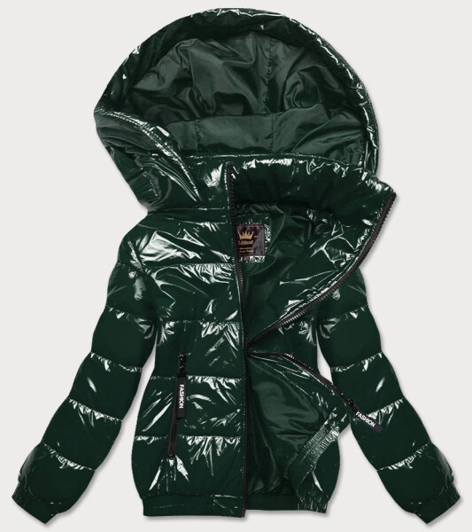 Lesklá zelená dámska bunda so sťahovacím lemom (LD7250BIG) odstíny zelené 52