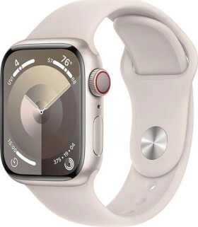 Apple Watch Series 9 GPS + Cellular, 41mm Koperta z aluminium w farbaze księżycowej powiaty z paskiem sportowym w farbaze księżycowej powiaty - M/L