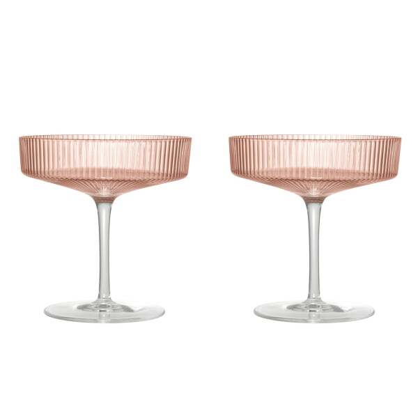 Ferm Living Skleničky na šampaňské Ripple Blush 150 ml – set 2 ks