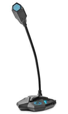Nedis stolný herný mikrofón čierno-modrý / Mikrofón / USB / 3,5 mm jack / Ohybné rameno / Tlačidlo stlmenie (GMICGU100BK)