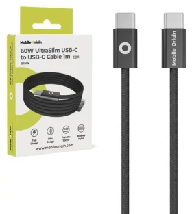 Mobile Origin CB11 UltraSlim čierna / Dátový kábel / USB-C na USB-C / 60 W / 1 m (MO-USC-CB11-BLK)