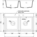 MEXEN MEXEN - Hektor granitový drez 2-bowl 800 x 480 mm, sivá, sifón chróm 6521802000-71