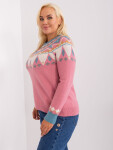 Prašně růžový dámský svetr plus size se vzory XL / XXL