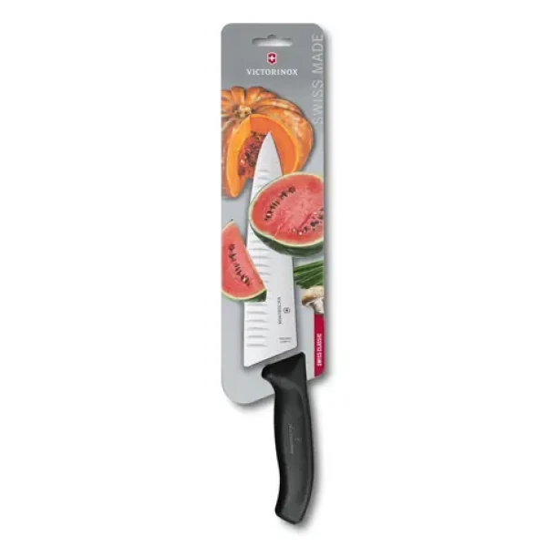 VICTORINOX Kuchársky nôž Swiss Classic čierna / Čepeľ 20 cm / Hladká / S výbrusom / Blister (6.8083.20B)