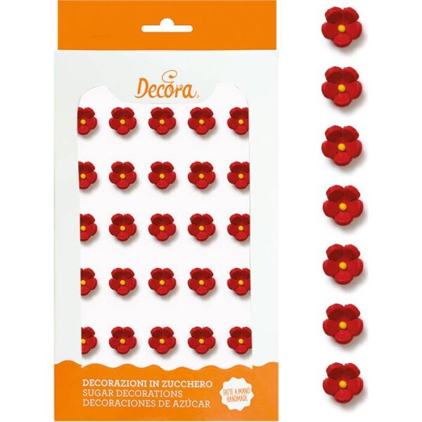 30 cukrových dekorácií malé kvietky červené - Decora