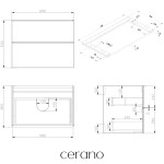 CERANO - Kúpeľňová skrinka Velora - biela matná, úchytka zlatá + doska pod umývadlo Navira Pro - 36 mm - 70x56,6x46,5 CER-668555