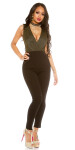 Sexy party-jumpsuit with glitter and v-neck black M