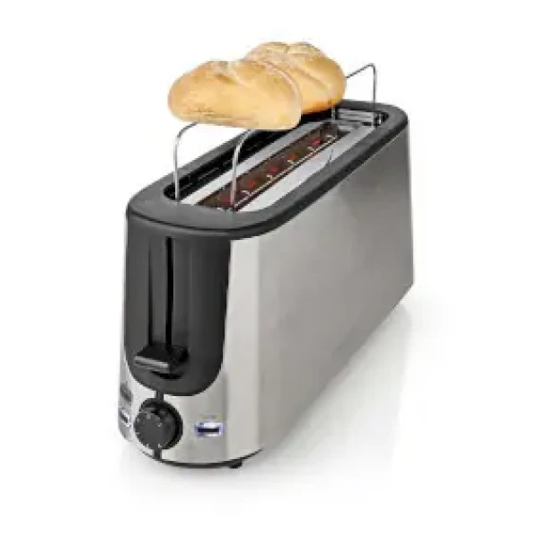 Nedis KABT310EAL strieborná / Hriankovač / 1000 W / 1 dlhý slot / 6 stupňov opečenia / funkcia rozmrazovania / stojan (KABT310EAL)