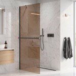 CERANO - Sprchová zástena Walk-in Onyx YL/P - 8 mm + polička / držiak na uteráky - čierna matná, bronzové sklo - 80x200 CER-689434