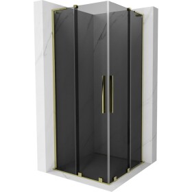 MEXEN/S - Velar L Duo sprchovací kút, posuvné dvere 80 x 80, grafit, zlato 871-080-080-02-43-50