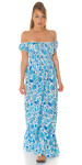 Sexy off-shoulder Summer Maxi Dress with decorative buttons blue L/XL