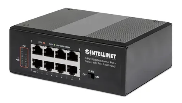 Intellinet Switch 8x Gigabit PoE+ 120 W / Switch / 8- Port / 1000 Mbps / PoE-Passthrough / DIN lišta (561624)