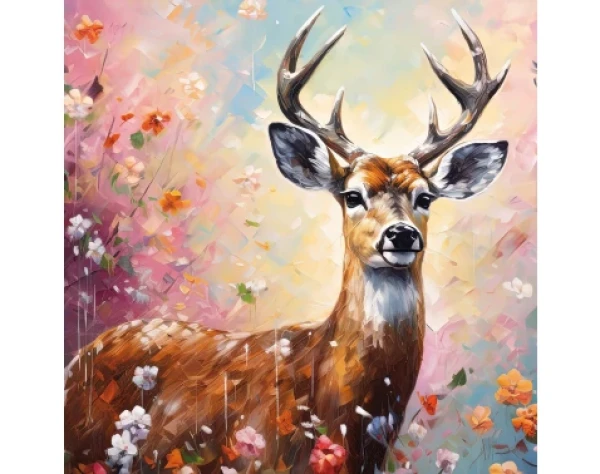 Obraz na plátne Jeleň v kvetoch, 35x35 cm, efekt olejomaľby%