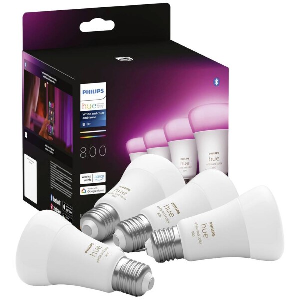 Philips Hue sada 4 LED žiaroviek 871951432840200 En.trieda 2021: F (A - G) Hue White & Col. Amb. Viererpack 4x570lm 60W E27 9 W teplá až chladná biela; 871951432840200