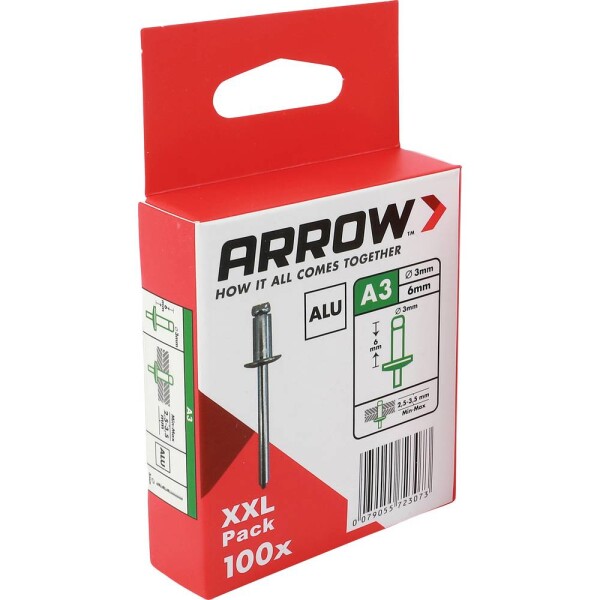 Arrow Tool Group 723073 slepý nit (Ø x d) 3 mm x 6 mm hliník RA 3 X 6 ALU 100ST 100 ks; 723073