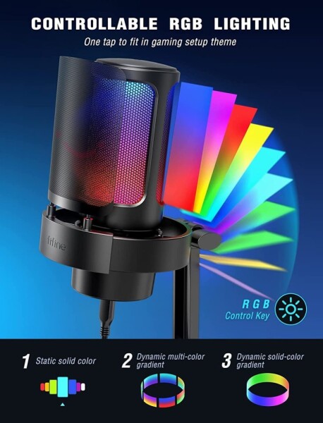 Fifine FIFINE AmpliGame A8 RGB Black (Juodas) Kondensatorinis Mikrofonas