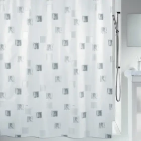 Spirella MILANO sprchový záves motív štvorcov 180 x 180 cm bielo-strieborný / polyester (7610583011497)