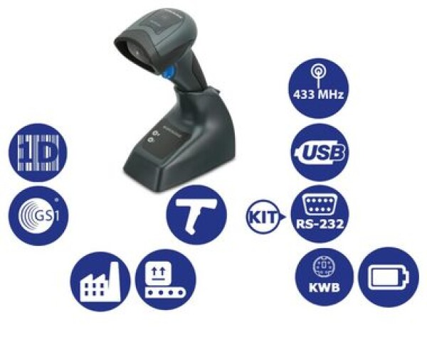 Datalogic QuickScan I QM2131 Kit RS-232/ 1D snímač čiarových kódov / 433MHz / Multi-IF / čierna (QM2131-BK-433K2)