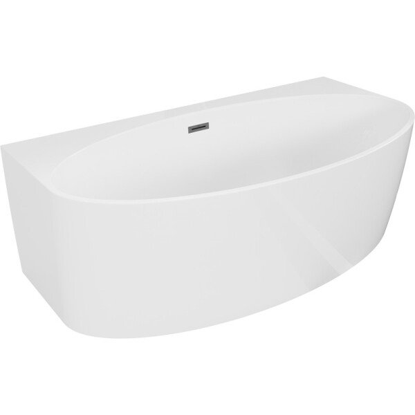 MEXEN/S - Bruna voľne stojaca vaňa nástenná 150 x 82, biela lesk, sifón a prepad grafit metal 52731508200-95