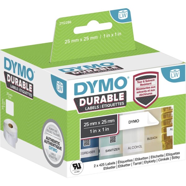 DYMO 2112286 etikety v roli 25 x 25 mm polypropylénová fólia biela 1700 ks trvalé univerzálne etikety, adresná nálepky; 2112286