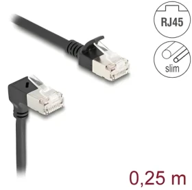 DeLock RJ45 / Patch kábel / Cat.6a S/FTP / 0,25 m / priamy - uhlový 90 ° / čierna (80303)