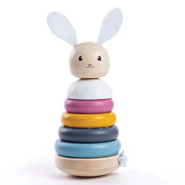 Bigjigs Baby Drevená motorická nasadzovacia veža králiček