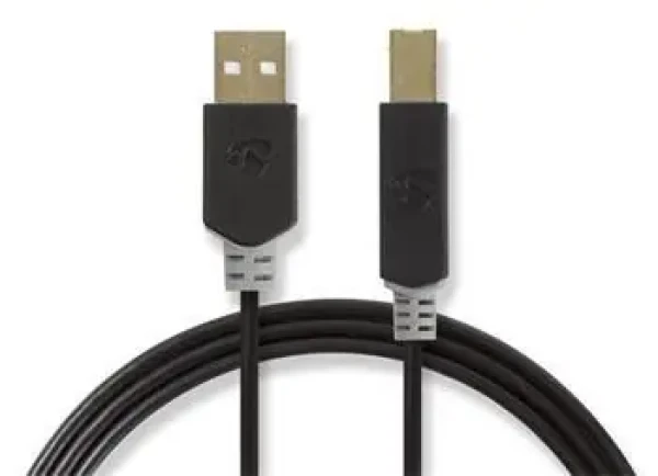 Nedis USB 2.0 kábel antracit / Kábel USB / USB-A - USB-B / 480 Mbps / 2 m / pozlátené konektory (CCBP60100AT20)