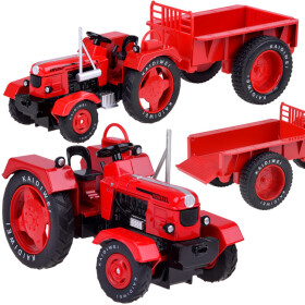 Mamido Červený kovový traktor s prívesom, otočné gumové kolesá 1:18 ZA5202