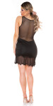 Sexy KouCla mini dress w. mesh,stones & valance black Einheitsgroesse