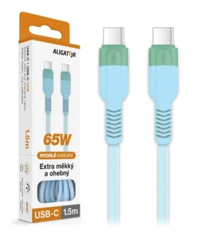 Aligator Dátový kábel SoftPastels 3A 65W / USB-C / USB-C / modrý (DATKP75)
