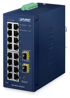 Planet IGS-4215-16T2S-U / Priemyselný switch / 16x Gigabit / 2x SFP / L2 / -40 až 75 °C / IP30 (IGS-4215-16T2S-U)