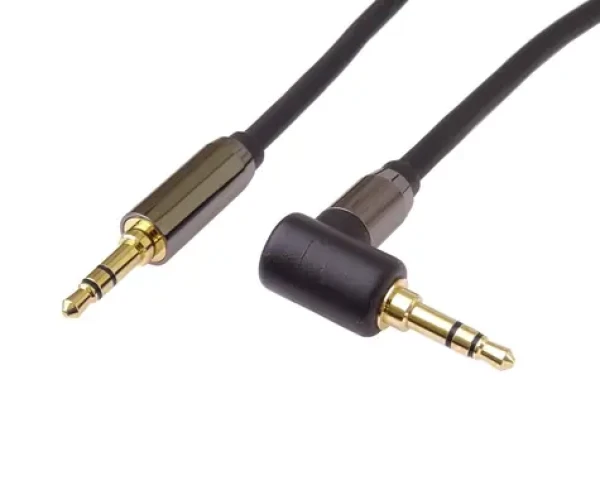 PremiumCord Jack 3,5mm - Jack 3,5mm zahnutý 90 ° / Prepojovací audio kábel / stereo / tienený / 1,5 m (kjqmm015-90)