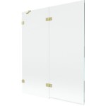 MEXEN/S - Lunar vaňová zástena 2-krídlová ľavá 140 x 150, transparent, zlatá kartáčovaná 897-140-100-55-00-L