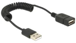 DeLock USB-A (M) - USB-A (F) čierna / Predlžovací kábel / Špirálový / 0,2-0,6 m / USB 2.0 (83163)