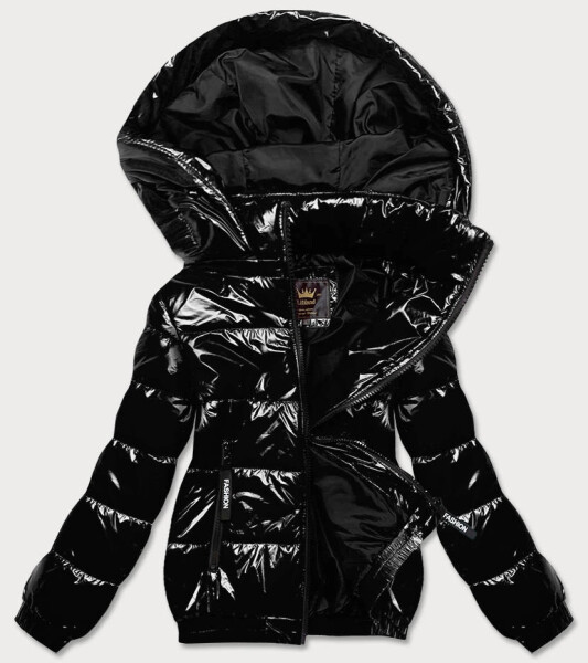 Čierna lesklá dámska bunda so sťahovacím lemom (LD7250) odstíny černé S (36)