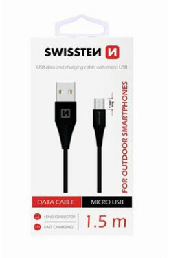 SWISSTEN dátový kábel USB - microUSB (9mm) 1.5m čierna (71504303)