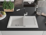 MEXEN/S MEXEN/S - Pablo granitový drez 1 s odkvapkávačom vrátane batérie Flora, biela 6510-20-670401-07