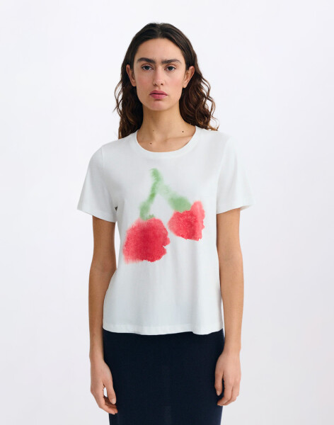 Thinking MU Blurry Cherry Ida Tee WHITE L