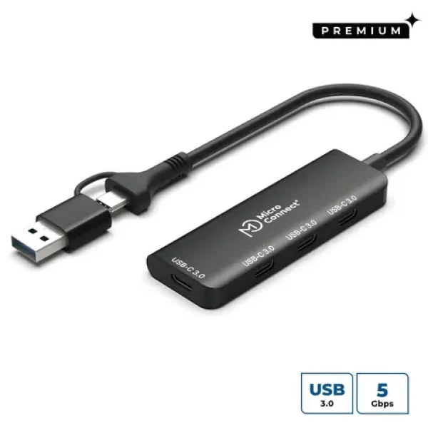 MicroConnect Premium USB-C Hub strieborná / USB hub / 4× USB-C 3.2 Gen 2 / 0,3 m kábel (UC0070-5G-USB-C-4IN1-C)