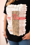 Dámska bavlnená blúzka v nadmernej veľkosti s potlačou "Day Dream" Black + Camel UNI