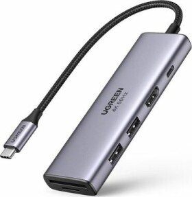 Ugreen 60384 Dokovacia stanica šedá / 1x USB-C 100W / 2x USB-A 3.2 / HDMI 4K / čítačka kariet SD amp; TF (6957303863846)