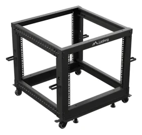 Lanberg Open Rack 9U čierna / Stojanový rack / 19" / 600×600 mm / nastaviteľná hĺbka 576-1034 mm / nosnosť 600 kg (OR01-6109-B)